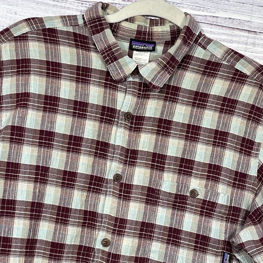 Patagonia Organic Cotton A/C Shirt Mens XL Plaid Seersucker Button Up Cooling